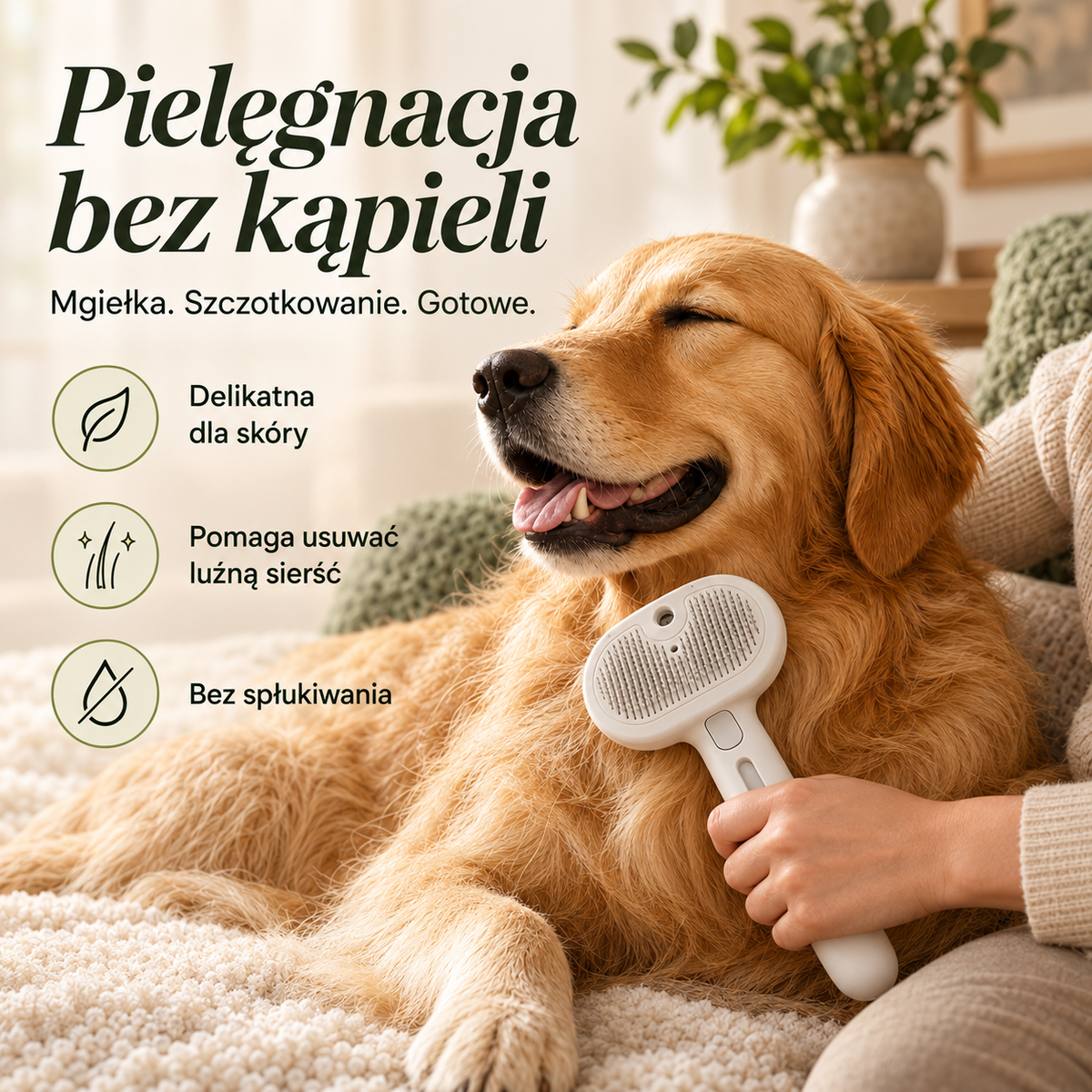 Szczotka z mgiełką do pielęgnacji sierści bez kąpieli